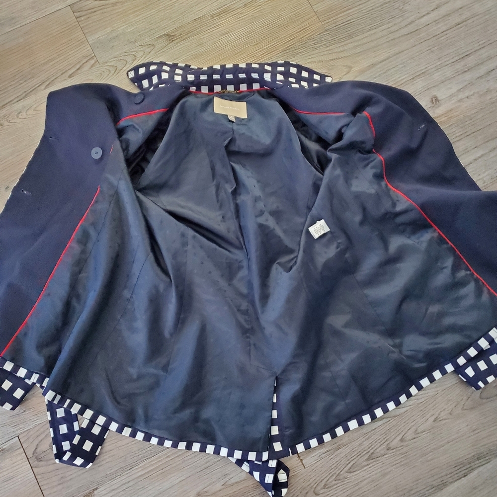 Banana Republic Navy and White Checkered Trench Coat - Picture 7 of 12